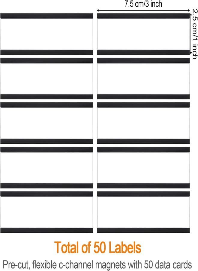 Generic Magnetic Data Card Holders Magnetic Labels with Magnets and Cards for Metal Shelving, Metal Racks, Metal Mailboxes, 1 x 3 Inches (50 Pieces) - Image 3