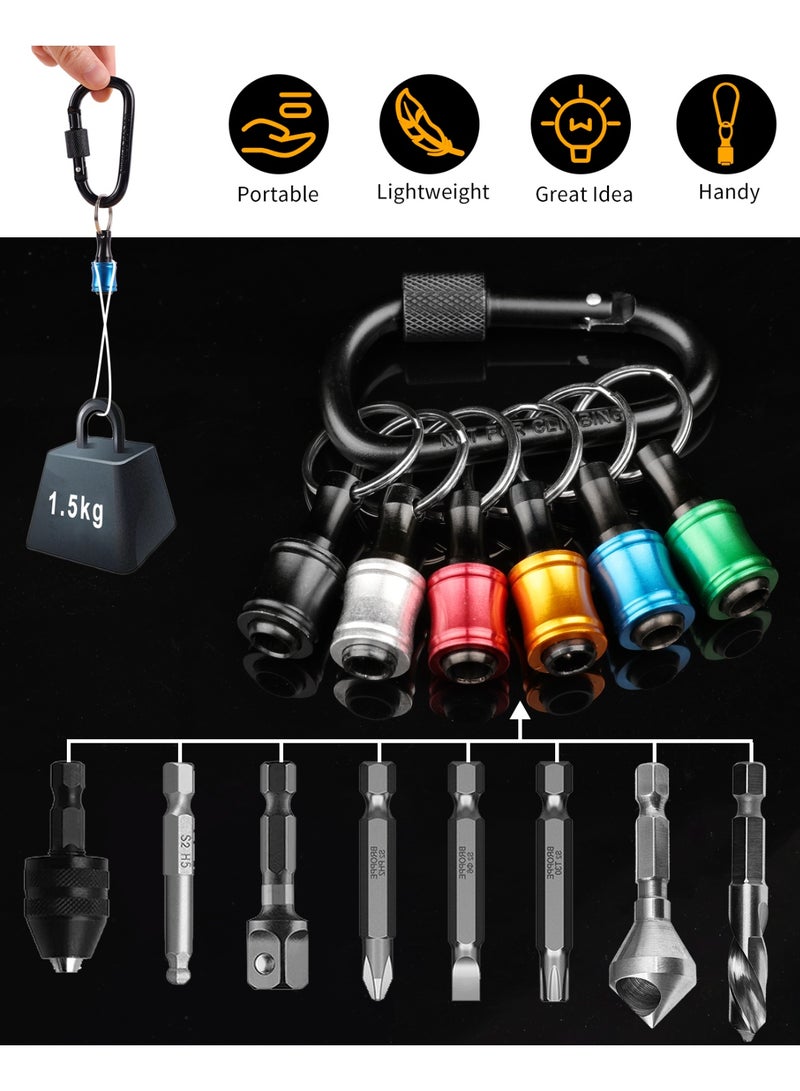 Katerk 1/4inch Hex Shank Aluminum Alloy Screwdriver Bits Holder Extension Bar Drill Screw Adapter Change Keychain Portable（6PC color with black carabiner）+3Pcs 1/4 3/8 1/2" Hex Shank Drill Nut Driver Bit Set - Image 4