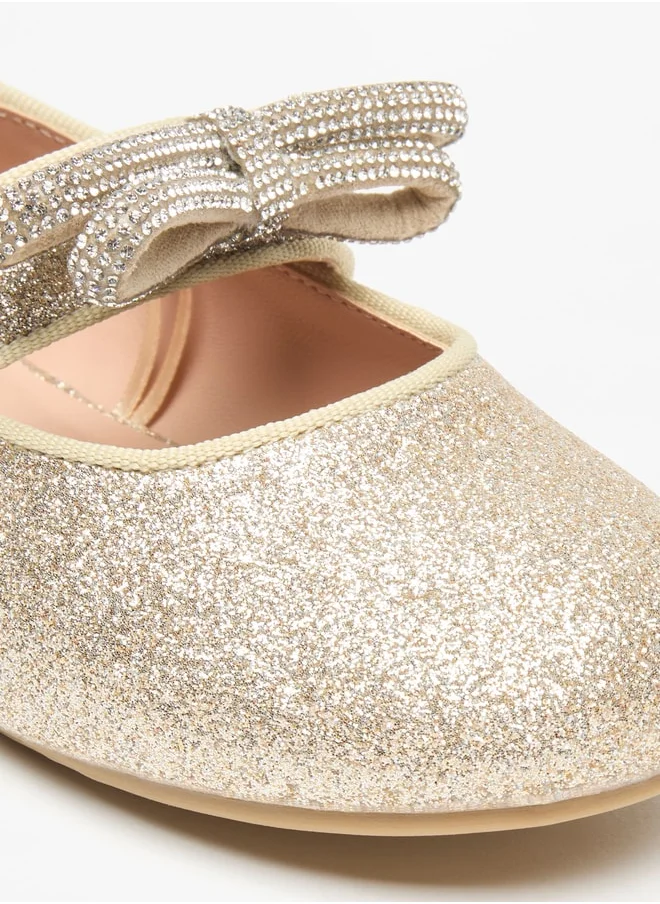 سيليست Girls Glittery Round Toe Ballerina Shoes with Hook and Loop Closure