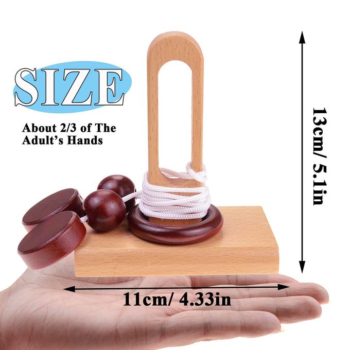 KINGOU 4 Pack Classic Wooden Rope Puzzle Set Ring Puzzles String Solution Central Brain Teaser for Adults/Kids Game - Image 5
