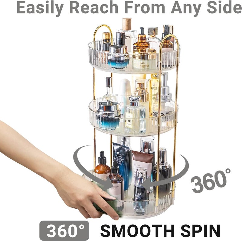 Asayuee 360 Rotating Makeup Organizer,3 Tier Large Capacity Make Up Organizers and Storage,Skincare Perfume Vanity Organizers,Bathroom Cosmetics Storage Organizer Countertop (Clear-3 Tier) - Image 2