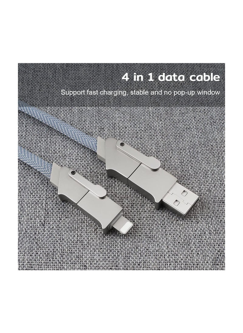 SYOSI - 4 in 1 USB C Charging Cable, 60W Fast Charging & Data Sync, Flat Braided Anti-Tangle Charger Cord, Multi Charging Cable, with Lightning/Type C/USB A Ports (3.3ft),  USB C Fast Charging Cable - Image 1