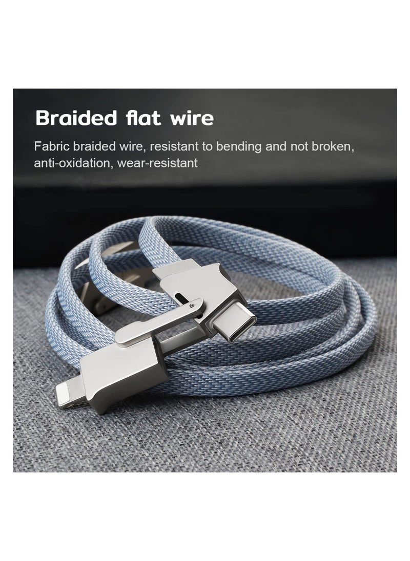 SYOSI - 4 in 1 USB C Charging Cable, 60W Fast Charging & Data Sync, Flat Braided Anti-Tangle Charger Cord, Multi Charging Cable, with Lightning/Type C/USB A Ports (3.3ft),  USB C Fast Charging Cable - Image 1