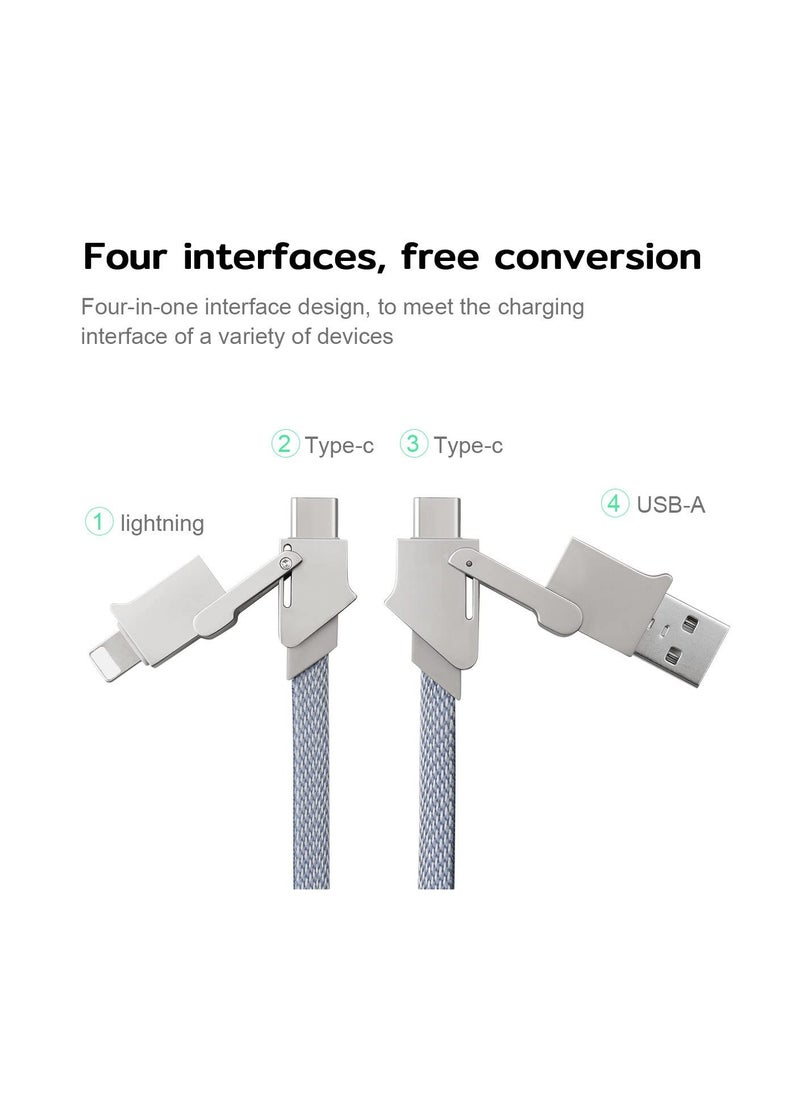 SYOSI - 4 in 1 USB C Charging Cable, 60W Fast Charging & Data Sync, Flat Braided Anti-Tangle Charger Cord, Multi Charging Cable, with Lightning/Type C/USB A Ports (3.3ft),  USB C Fast Charging Cable - Image 1