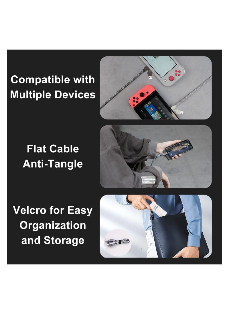 SYOSI - 4 in 1 USB C Charging Cable, 60W Fast Charging & Data Sync, Flat Braided Anti-Tangle Charger Cord, Multi Charging Cable, with Lightning/Type C/USB A Ports (3.3ft),  USB C Fast Charging Cable - Image 1
