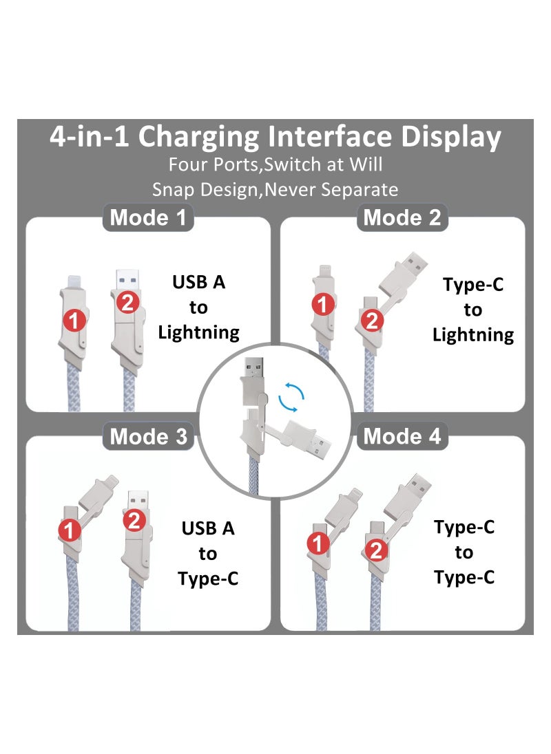 SYOSI - 4 in 1 USB C Charging Cable, 60W Fast Charging & Data Sync, Flat Braided Anti-Tangle Charger Cord, Multi Charging Cable, with Lightning/Type C/USB A Ports (3.3ft),  USB C Fast Charging Cable - Image 1