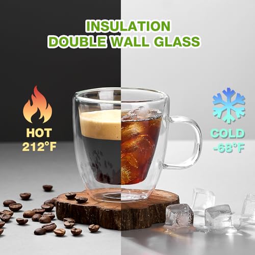 Mfacoy Glass Double Wall Insulated Espresso Cups (Set of 2), 5.4 oz Shots Cup with Handle, Insulated Glasses Mugs, Small Coffee Cups, Shot Glass - Image 3