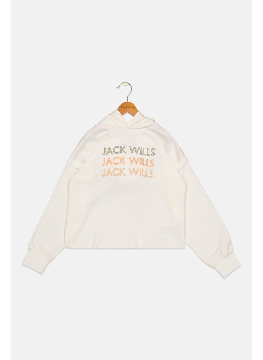 Jack Wills - Kids Girl Hooded Graphic Printed Long Sleeves Sweatshirt, White - Image 1