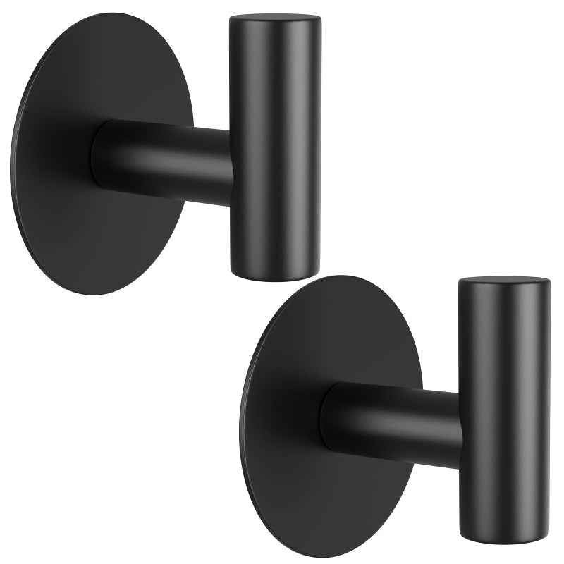 VINHOLD Self-Adhesive Coat Hooks, Stainless Steel Heavy Duty Wall Hooks, Towel Hooks for Hanging Robes, Aprons, Coats and Hats in Bathrooms,Kitchens and Hotels(2 Pack, Black) - Image 1