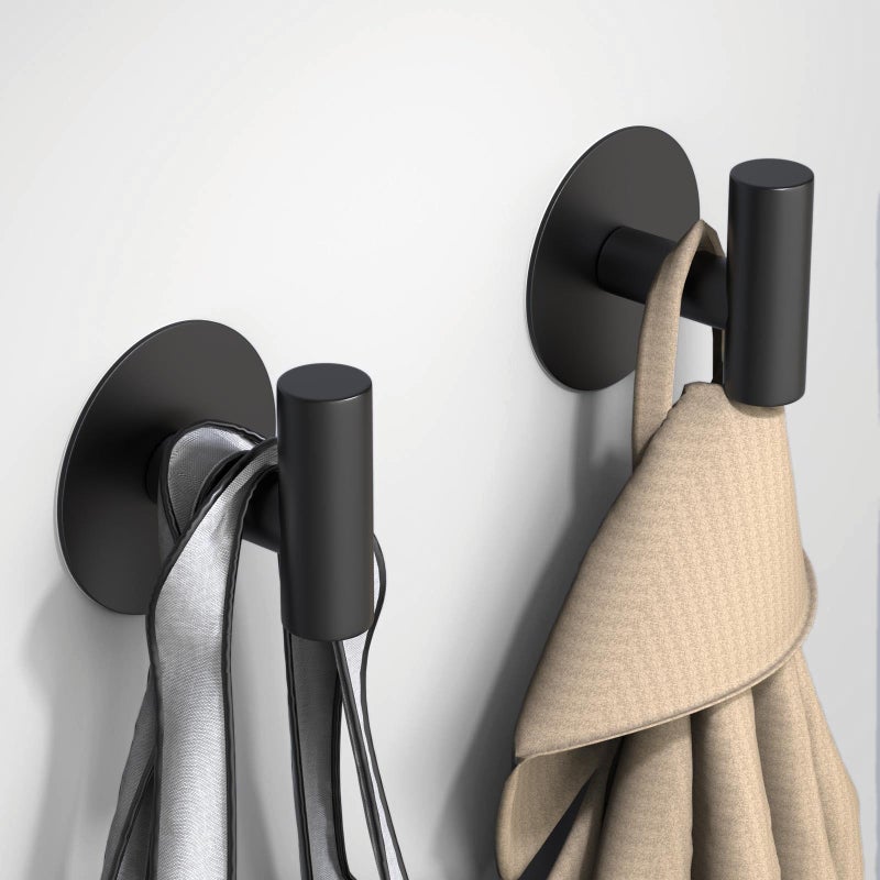 VINHOLD Self-Adhesive Coat Hooks, Stainless Steel Heavy Duty Wall Hooks, Towel Hooks for Hanging Robes, Aprons, Coats and Hats in Bathrooms,Kitchens and Hotels(2 Pack, Black) - Image 2