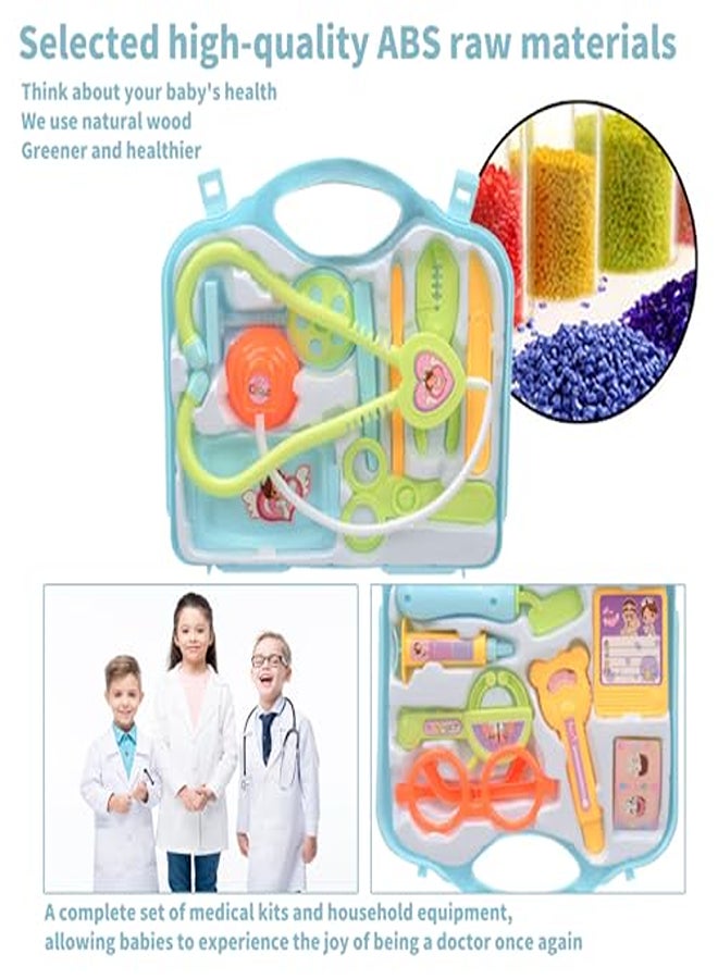 مجموعة لعب الأطفال من Falafoty Doctor's Case، 15 قطعة حقيبة طبيب مع سماعة طبيب حقيقية، ومقياس حرارة، وحقنة، هدية للأطفال، لعب الأدوار، لعبة تعليمية طبية، لعبة حفلات من 3 سنوات (أزرق) - Image 1