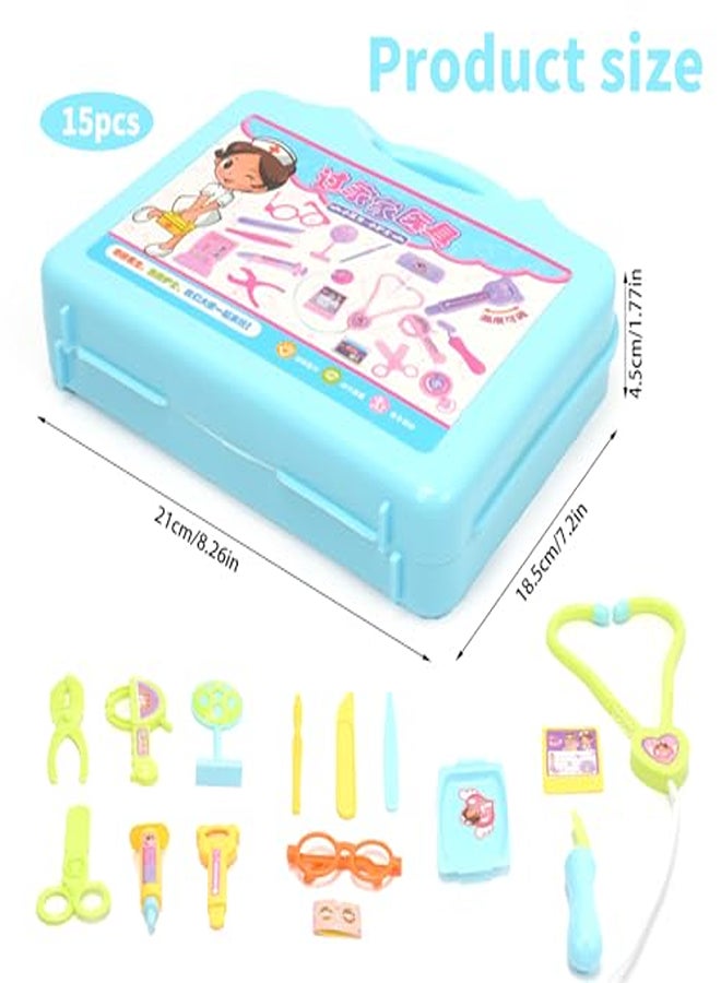 مجموعة لعب الأطفال من Falafoty Doctor's Case، 15 قطعة حقيبة طبيب مع سماعة طبيب حقيقية، ومقياس حرارة، وحقنة، هدية للأطفال، لعب الأدوار، لعبة تعليمية طبية، لعبة حفلات من 3 سنوات (أزرق) - Image 2