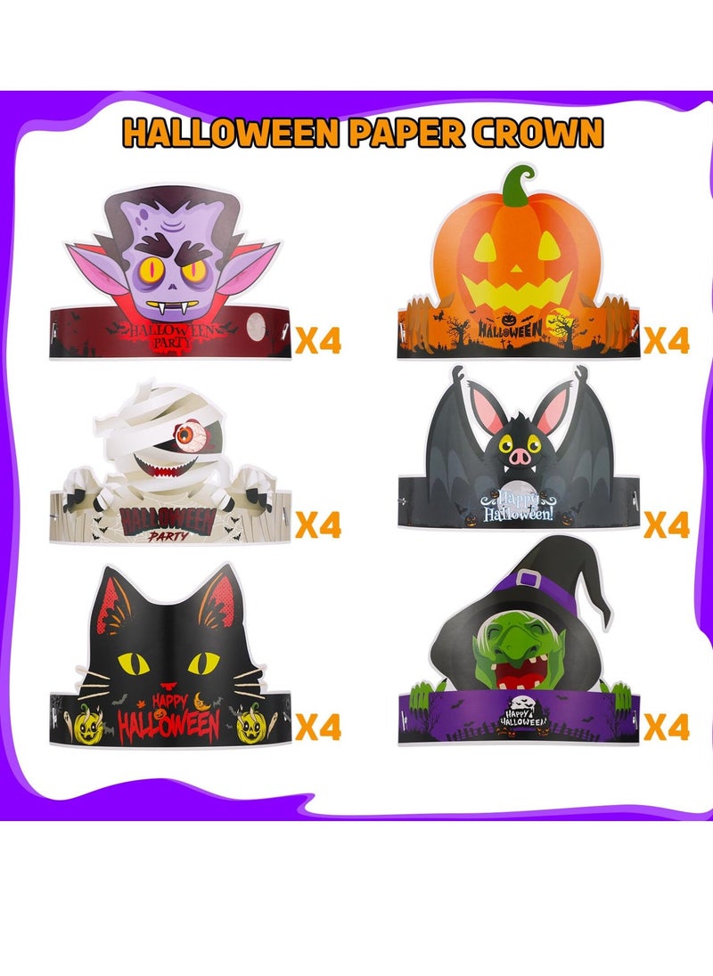 24 Pcs Witch Hat Halloween Party Hats Funny Paper Halloween Decorations Pumpkin Cat Witch Bats Cosplay Props Party Supplies Adjustable Paper Hats for for Kids Adult Party 6 Styles - Image 2