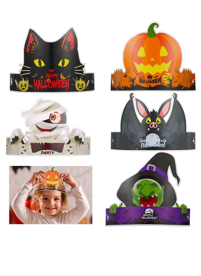 24 Pcs Witch Hat Halloween Party Hats Funny Paper Halloween Decorations Pumpkin Cat Witch Bats Cosplay Props Party Supplies Adjustable Paper Hats for for Kids Adult Party 6 Styles - Image 1