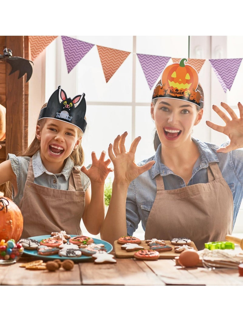 24 Pcs Witch Hat Halloween Party Hats Funny Paper Halloween Decorations Pumpkin Cat Witch Bats Cosplay Props Party Supplies Adjustable Paper Hats for for Kids Adult Party 6 Styles - Image 5