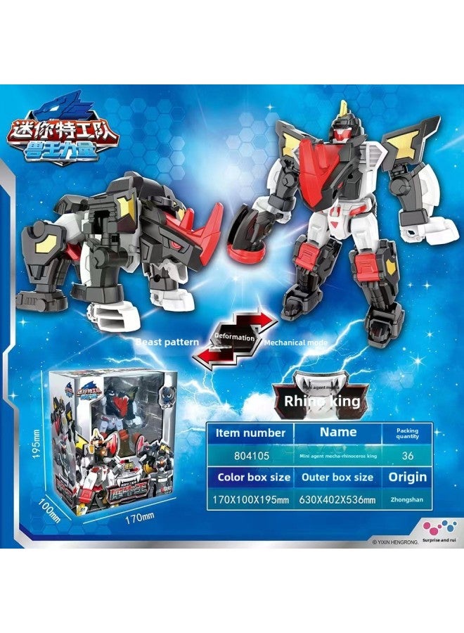Authentic Mini Agents Beast King Power Children's Toy Transformation Avocado Eagle Lion King Mecha King Kong Robot Boy-Color:804105 Mini Agent Mecha-rhinoceros King - Image 1