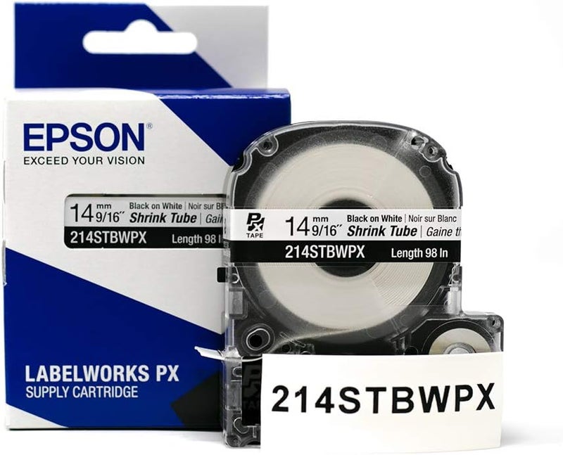 LABELWORKS خرطوشة شريط إبسون 214STBWPX الأصلية - أسود على أنبوب انكماش أبيض لطابعة ملصقات صناعية - AWG 0-5، بعرض 9/16" (14MM)، بطول 8 أقدام (96)" - Image 5