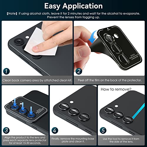 CloudValley [3 Pcs] for Samsung Galaxy S24 / S23 Plus Camera Lens Protector, 9H Tempered Glass + Aluminum Alloy Metal Individual Lens Protective Ring for S24 / S23+ 5G 2023, Black - Image 4