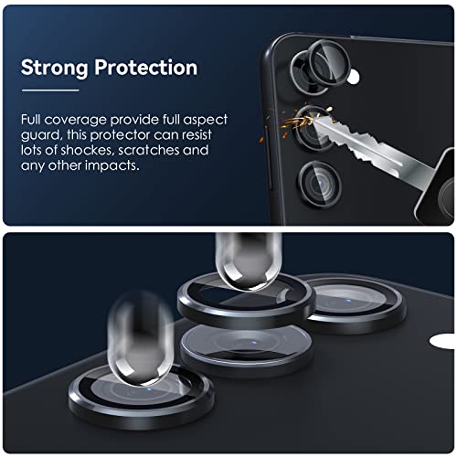 CloudValley [3 Pcs] for Samsung Galaxy S24 / S23 Plus Camera Lens Protector, 9H Tempered Glass + Aluminum Alloy Metal Individual Lens Protective Ring for S24 / S23+ 5G 2023, Black - Image 5