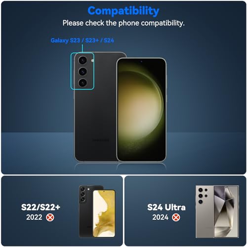 CloudValley [3 Pcs] for Samsung Galaxy S24 / S23 Plus Camera Lens Protector, 9H Tempered Glass + Aluminum Alloy Metal Individual Lens Protective Ring for S24 / S23+ 5G 2023, Black - Image 2