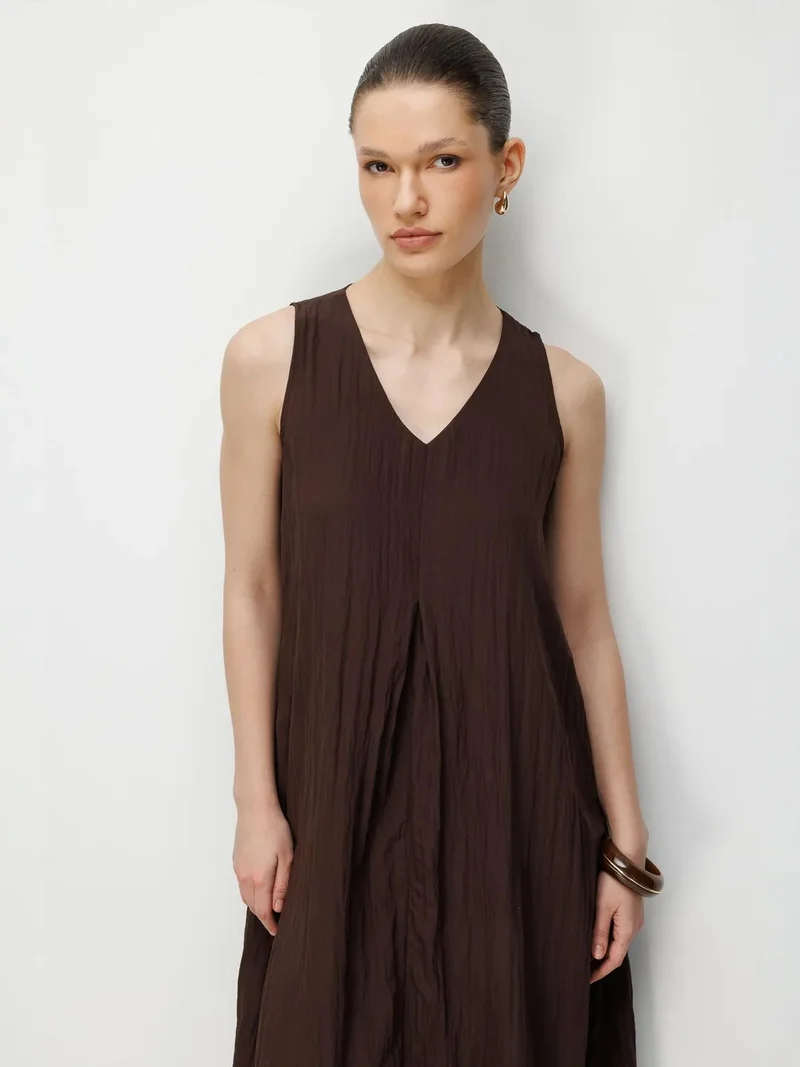 MixRay Coffee Brown Mixray V-Neck Maxi Dress for Women | Best Price UAE