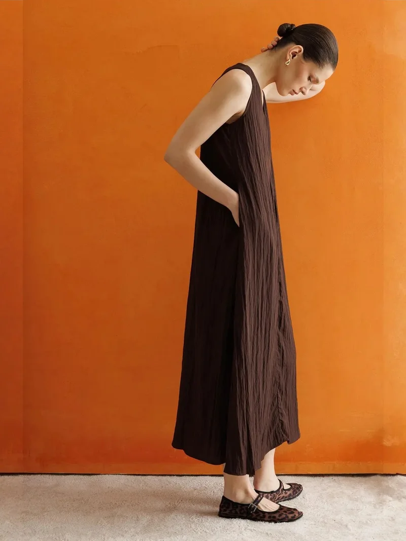 MixRay Coffee Brown Mixray V-Neck Maxi Dress for Women | Best Price UAE