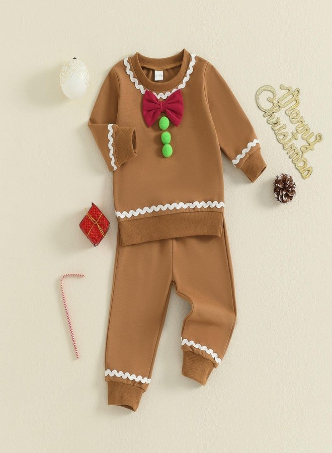 Gureui Toddler Baby Boy Girl Gingerbread Outfit Long Sleeve Sweatshirt and Pants Infant Newborn Christmas Outfits (A Khaki Gingerbread, 2-3T) - Image 3