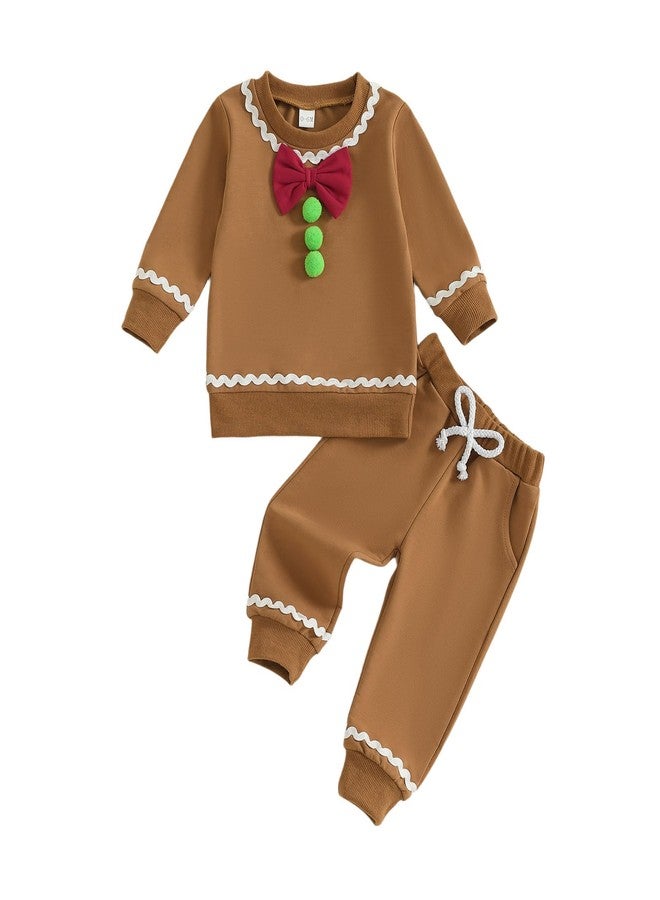 Gureui Toddler Baby Boy Girl Gingerbread Outfit Long Sleeve Sweatshirt and Pants Infant Newborn Christmas Outfits (A Khaki Gingerbread, 2-3T) - Image 1
