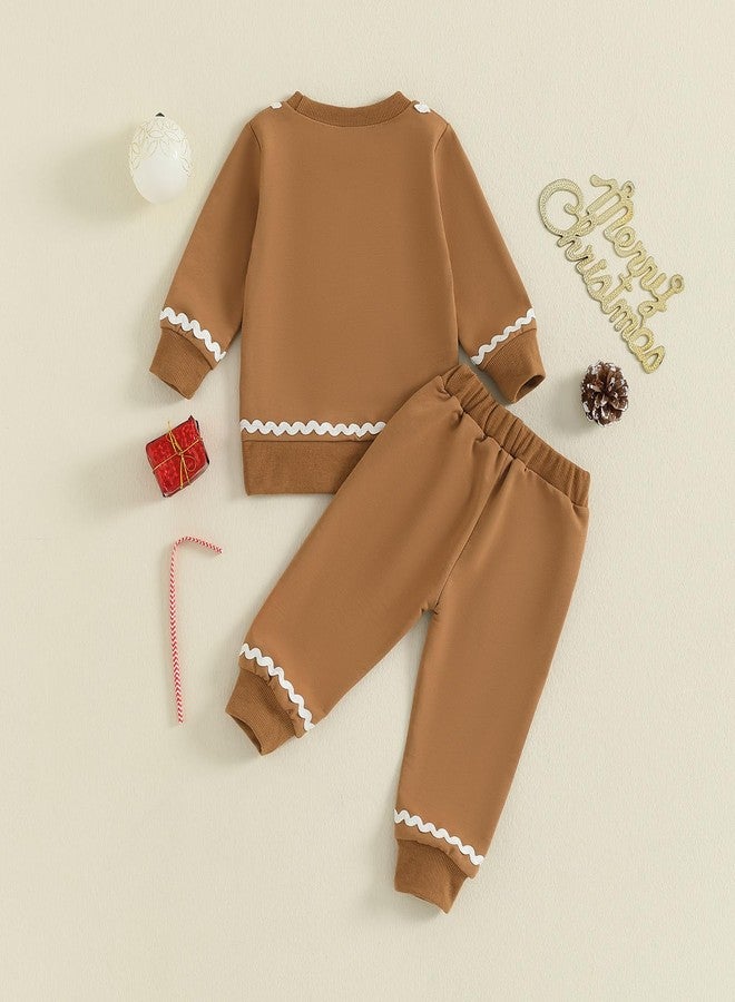 Gureui Toddler Baby Boy Girl Gingerbread Outfit Long Sleeve Sweatshirt and Pants Infant Newborn Christmas Outfits (A Khaki Gingerbread, 2-3T) - Image 4