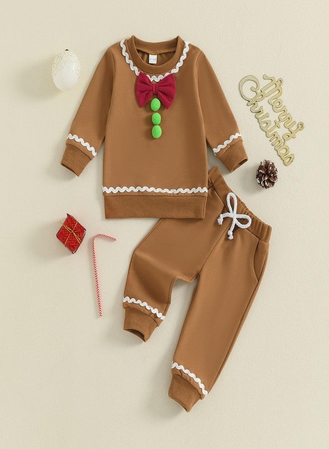 Gureui Toddler Baby Boy Girl Gingerbread Outfit Long Sleeve Sweatshirt and Pants Infant Newborn Christmas Outfits (A Khaki Gingerbread, 2-3T) - Image 2