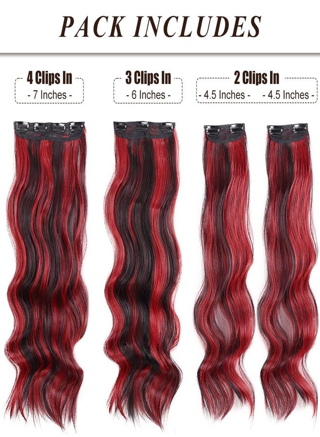 Vigorous Clip in Hair Extensions 4PCS Long Wavy Hair Extension 20Inch Thick Synthetic Hairpieces Fiber Double Weft Hair for Women(Black with Red Highlights) - Image 4