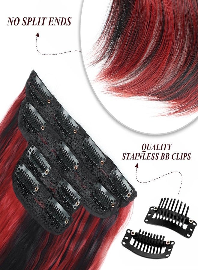 Vigorous Clip in Hair Extensions 4PCS Long Wavy Hair Extension 20Inch Thick Synthetic Hairpieces Fiber Double Weft Hair for Women(Black with Red Highlights) - Image 2