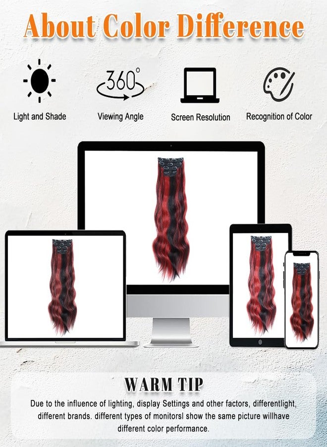 Vigorous Clip in Hair Extensions 4PCS Long Wavy Hair Extension 20Inch Thick Synthetic Hairpieces Fiber Double Weft Hair for Women(Black with Red Highlights) - Image 5