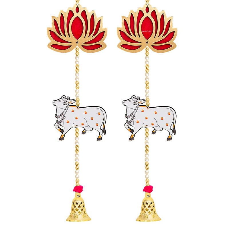 Archies ARCHIES Lotus Hangings for Decoration/Floral Pichwai Cow Wall Hangings for Temple Decor, showpiece for Home Decor (32 Inches Height - Pack of 4) AR-A25  - Image 1
