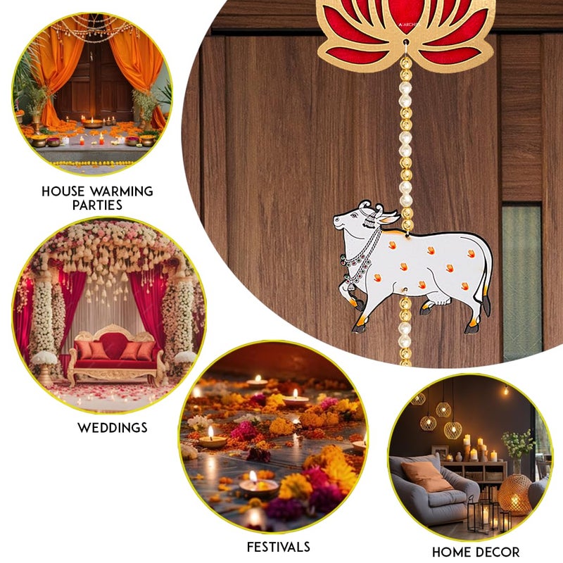 Archies ARCHIES Lotus Hangings for Decoration/Floral Pichwai Cow Wall Hangings for Temple Decor, showpiece for Home Decor (32 Inches Height - Pack of 4) AR-A25  - Image 4