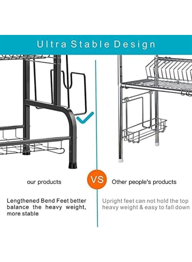 منظم أطباق للمطبخ طبقتين مع حامل أدوات ومكان للأكواب – منشر أطباق معدني لتجفيف الصحون – رف تجفيف أطباق موفر للمساحة للمطابخ - Image 3