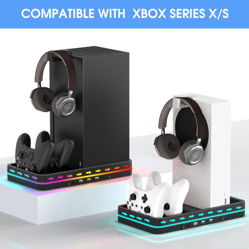 KEPLUG Dual Cooling Fan and Cooling Stand for Xbox Series X/S Console/Controller,Xbox Dual Controller Charger Station with RGB LED Light & 3 USB Ports,Xbox Series x Accessories with 2 Headphone Hooks - Image 2