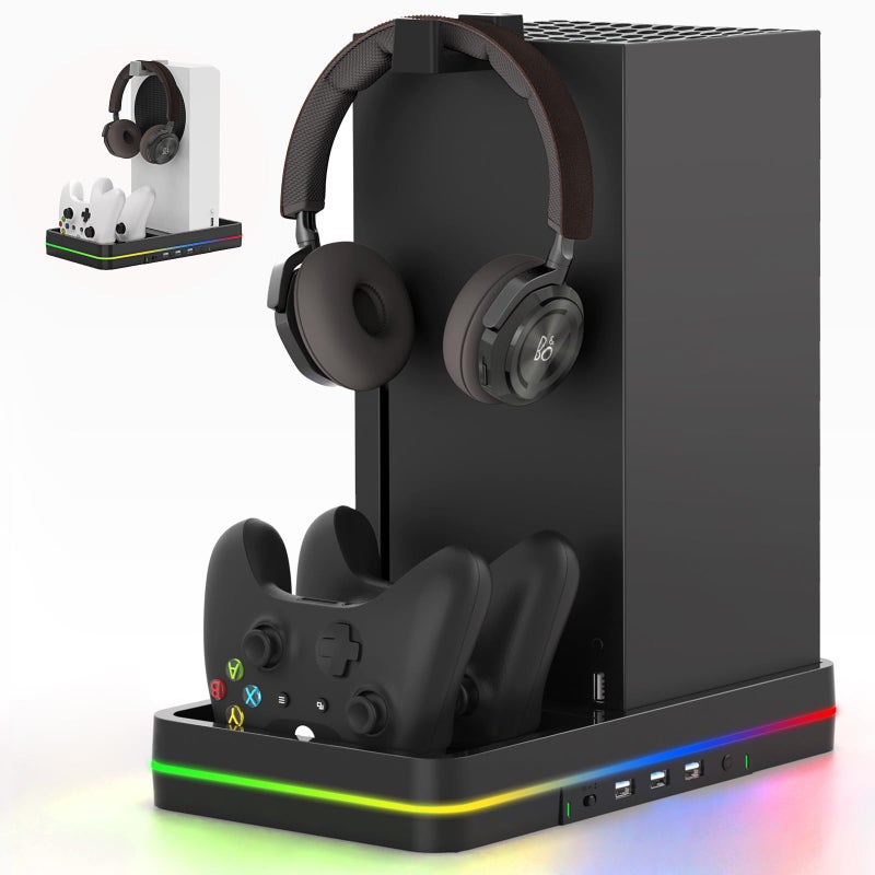 KEPLUG Dual Cooling Fan and Cooling Stand for Xbox Series X/S Console/Controller,Xbox Dual Controller Charger Station with RGB LED Light & 3 USB Ports,Xbox Series x Accessories with 2 Headphone Hooks - Image 1