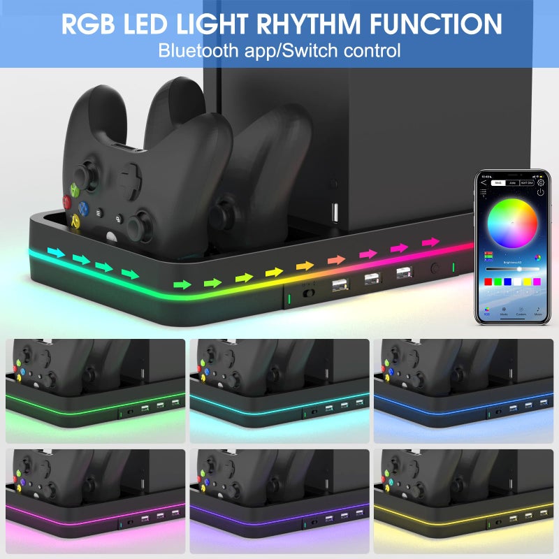 KEPLUG Dual Cooling Fan and Cooling Stand for Xbox Series X/S Console/Controller,Xbox Dual Controller Charger Station with RGB LED Light & 3 USB Ports,Xbox Series x Accessories with 2 Headphone Hooks - Image 4