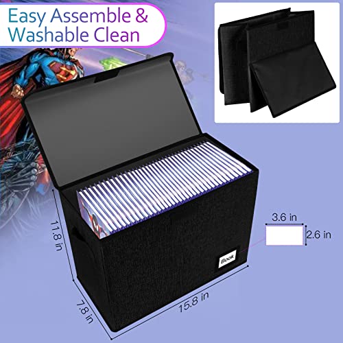 YNSZAS Comic Book Storage Box 15.8" X 7.8" X 11.8", Collapsible Holds 160-180 Comic Book Organizer Heavy Duty Bin Container Holder Shelf (Black) - Image 4