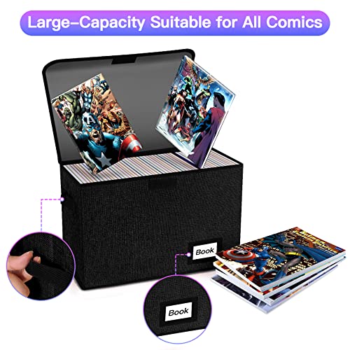 YNSZAS Comic Book Storage Box 15.8" X 7.8" X 11.8", Collapsible Holds 160-180 Comic Book Organizer Heavy Duty Bin Container Holder Shelf (Black) - Image 5