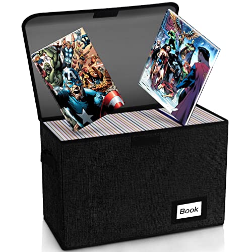 YNSZAS Comic Book Storage Box 15.8" X 7.8" X 11.8", Collapsible Holds 160-180 Comic Book Organizer Heavy Duty Bin Container Holder Shelf (Black) - Image 1