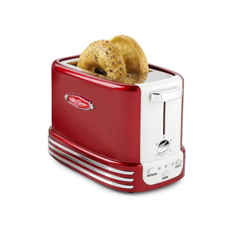 Nostalgia Nostalgia Retro Wide 2Slice Toaster Vintage Design With Crumb Tray Cord Storage  5 Toasting Levels Red 