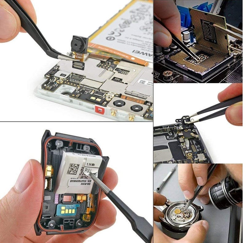 WOWSOME WOWSOME 5 ESD Safe Black Coated MultiPurpose Straight Curved and Flat Tip Tweezers with ESD Safe Anti Static Brush for Motherboard and pcb repairing 5 Tweezers With 1 Brush - Image 2