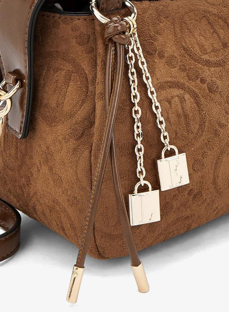 ELLE Monogram Textured Shoulder Bag With Charm Accent - Image 3