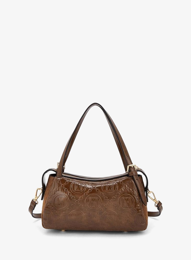 ELLE Monogram Textured Shoulder Bag With Charm Accent - Image 4