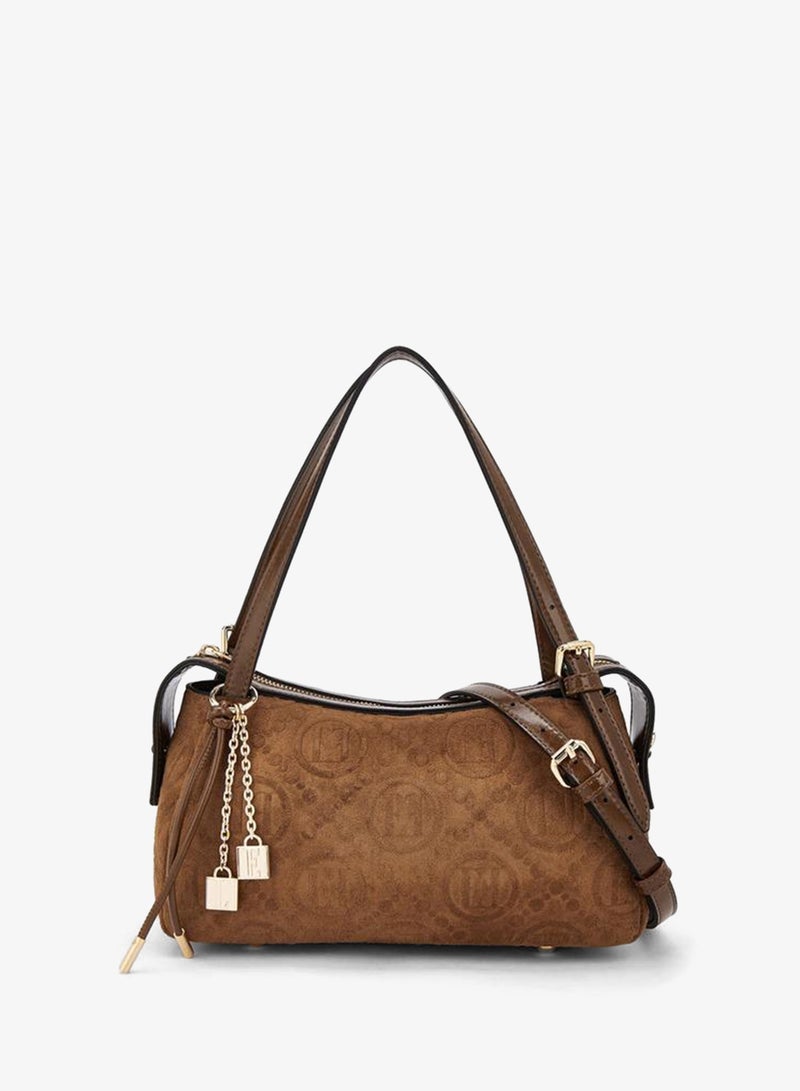 ELLE Monogram Textured Shoulder Bag With Charm Accent - Image 1
