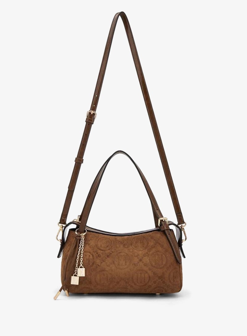 ELLE Monogram Textured Shoulder Bag With Charm Accent - Image 2