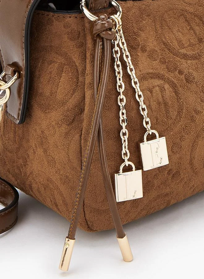 Elle BROWN Monogram Textured Shoulder Bag With Charm Accent for Women | Best Price UAE