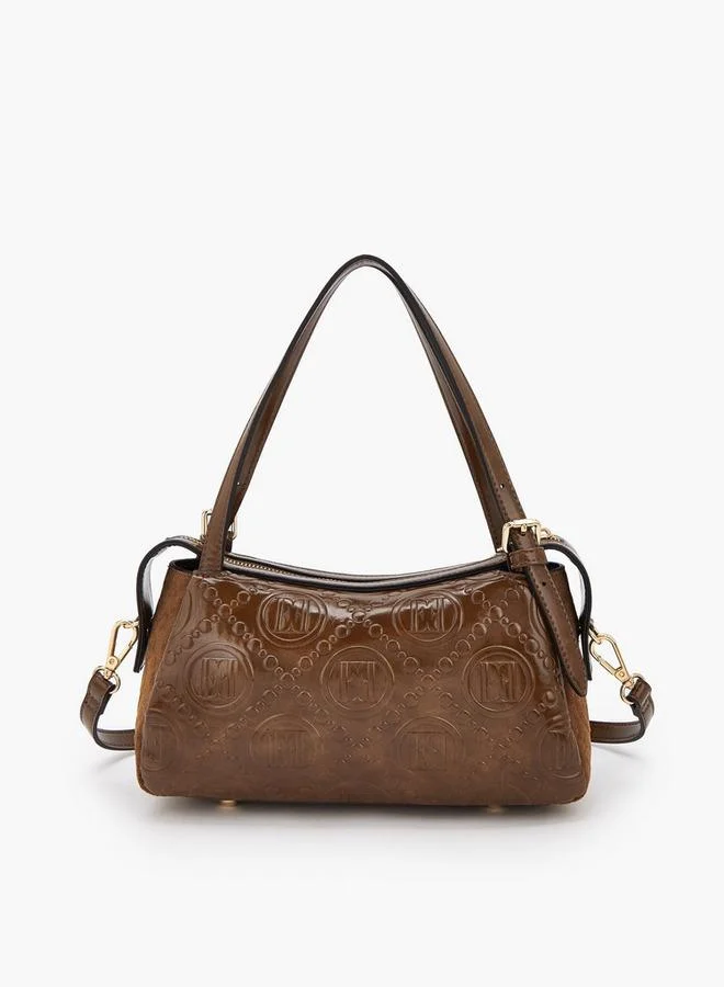 Elle BROWN Monogram Textured Shoulder Bag With Charm Accent for Women | Best Price UAE